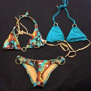 Vitamin A Print and Gold Brazilian Bikini -3 piece